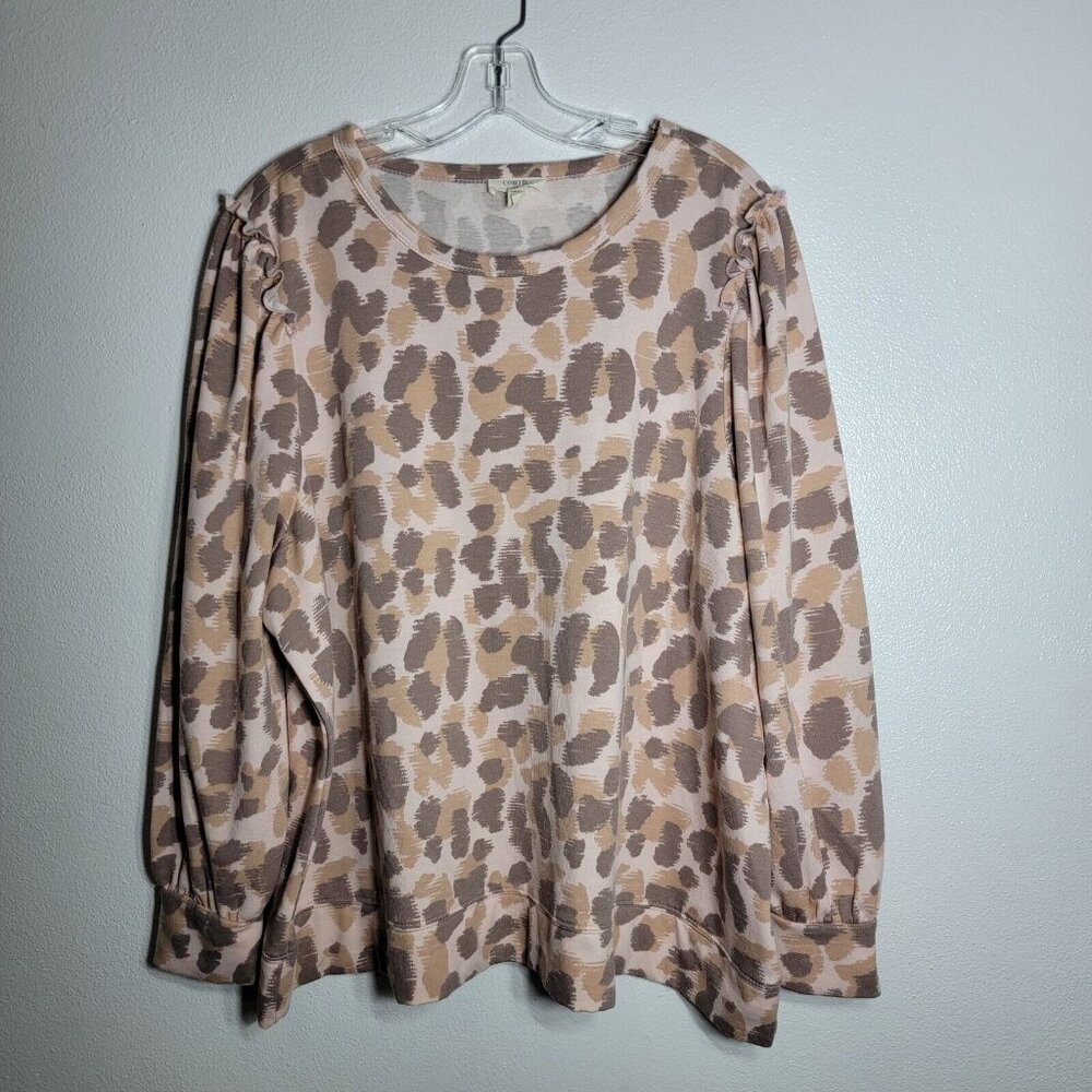 Como Blu Leopard Ruffle Sweatshirt Plus Size 2X Soft Lightweight Rayon‎ Pullover